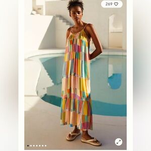 By Anthropologie The Malika Printed Low-Back Maxi Dress, size M EUC